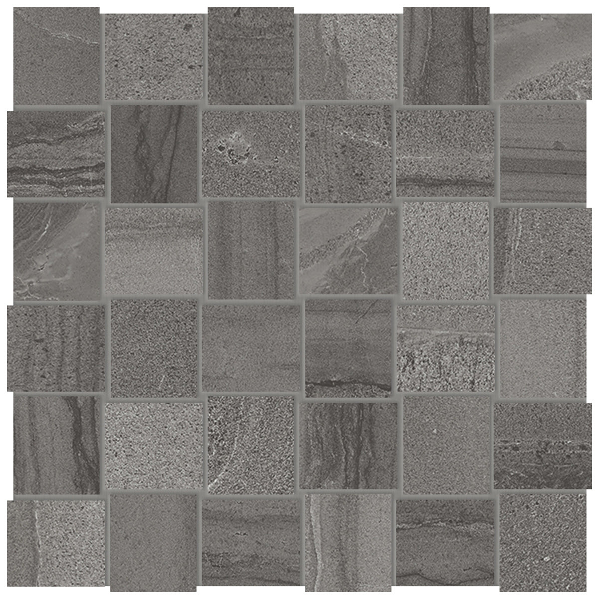 Anatolia Tile 2X2 Basketweave Amelia Matte Carbon 36 Piece Porcelain Mosaics. 1 Sheet = .97 Sq. Ft. 4501-0001-0 (69-075) Carbon Basketweave 2x2 - premium natural stone mosaic tile from Anatolia Tile, available at PoshHaus showroom in Keene, NH