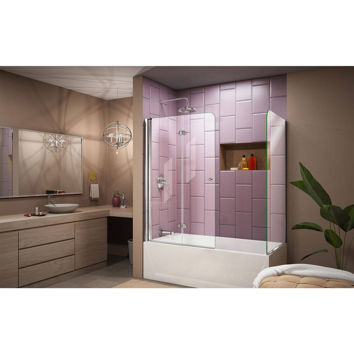 DreamLine Aqua Fold 56-60 in. W x 30 in. D x 58 in. H Frameless Bi-Fold Tub Door with Return Panel in Chrome