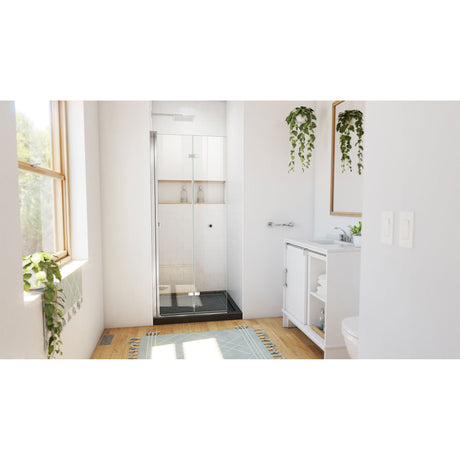 DreamLine Aqua-Q Fold 36 in. D x 36 in. W x 74 3/4 in. H Frameless Bi-Fold Shower Door in Chrome with Black Acrylic Base Kit