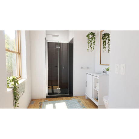 DreamLine Aqua-Q Fold 32 in. D x 32 in. W x 76 3/4 in. H Frameless Bi-Fold Shower Door in Brushed Nickel with Black Acrylic Kit