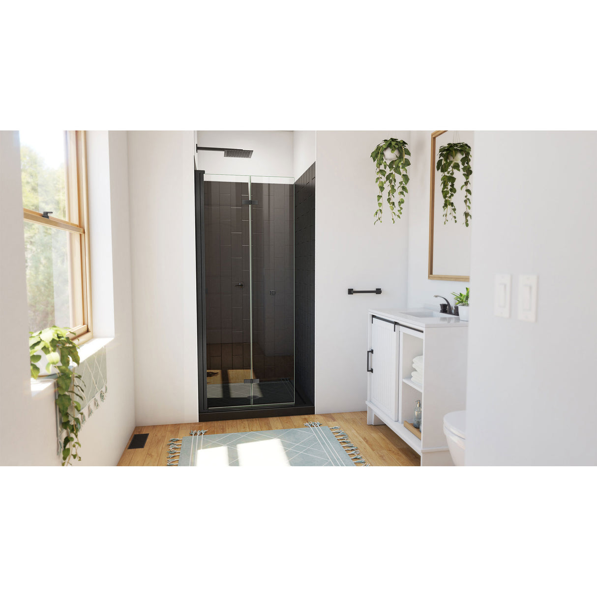 DreamLine Aqua-Q Fold 32 in. D x 32 in. W x 76 3/4 in. H Frameless Bi-Fold Shower Door in Satin Black with Black Acrylic Kit