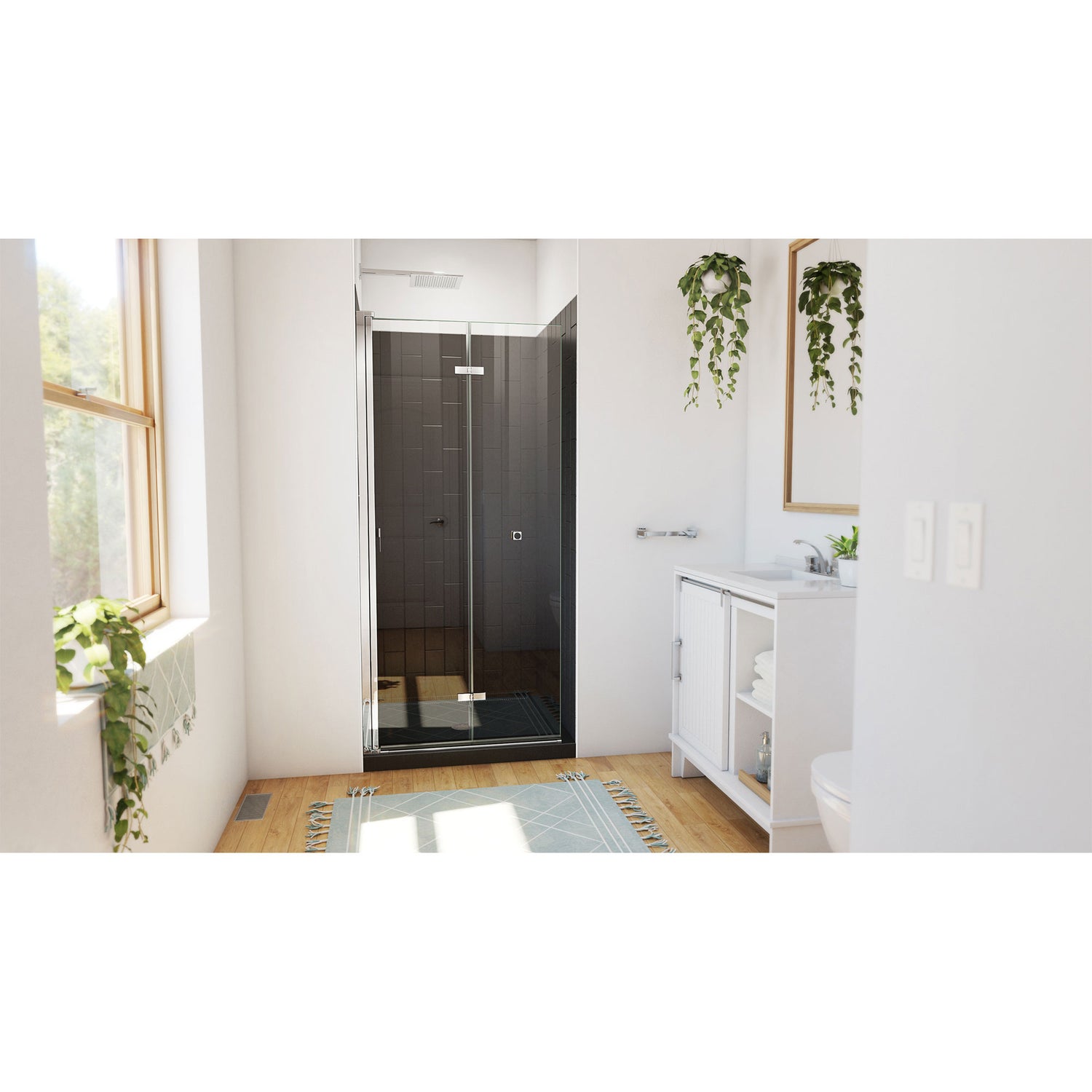DreamLine Aqua-Q Fold 36 in. D x 36 in. W x 76 3/4 in. H Frameless Bi-Fold Shower Door in Chrome with Black Acrylic Kit