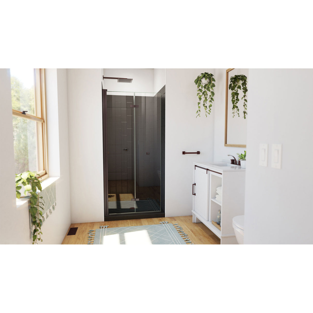 DreamLine Aqua-Q Fold 36 in. D x 36 in. W x 76 3/4 in. H Frameless Bi-Fold Shower Door in Oil Rubbed Bronze with Black Kit