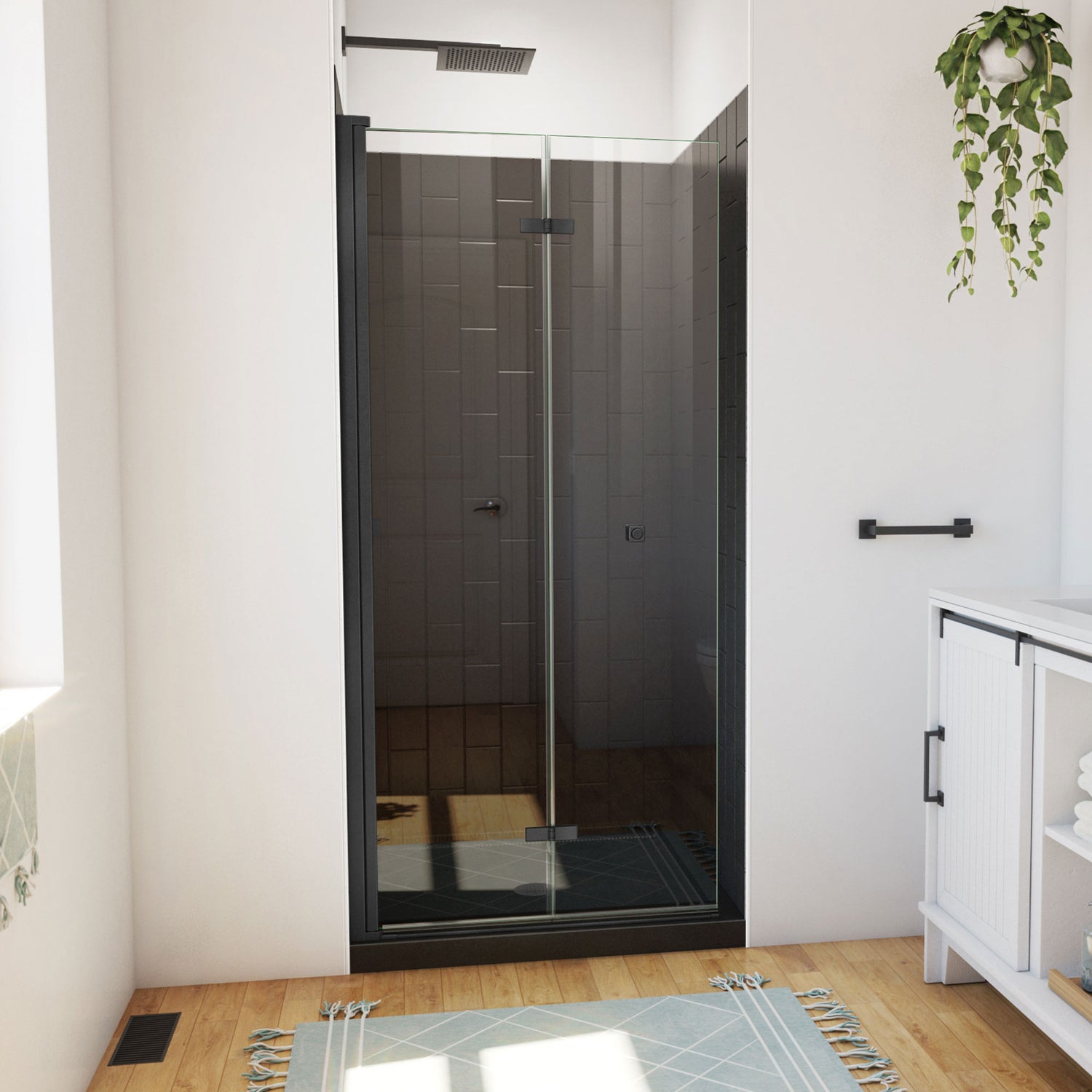 DreamLine Aqua-Q Fold 36 in. D x 36 in. W x 76 3/4 in. H Frameless Bi-Fold Shower Door in Satin Black with Black Acrylic Kit
