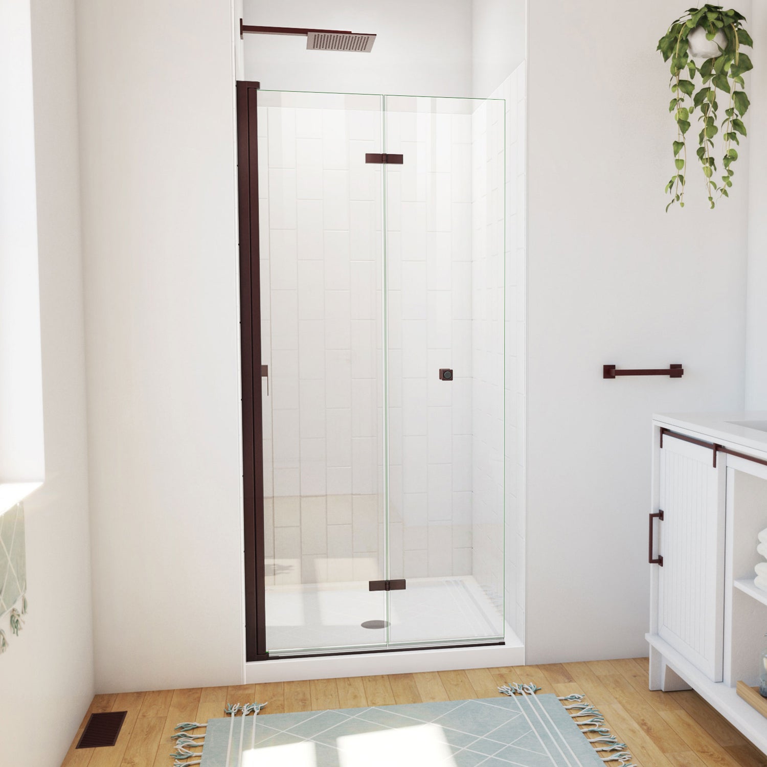 DreamLine Aqua-Q Fold 36 in. D x 36 in. W x 76 3/4 in. H Frameless Bi-Fold Shower Door in Oil Rubbed Bronze with White Kit