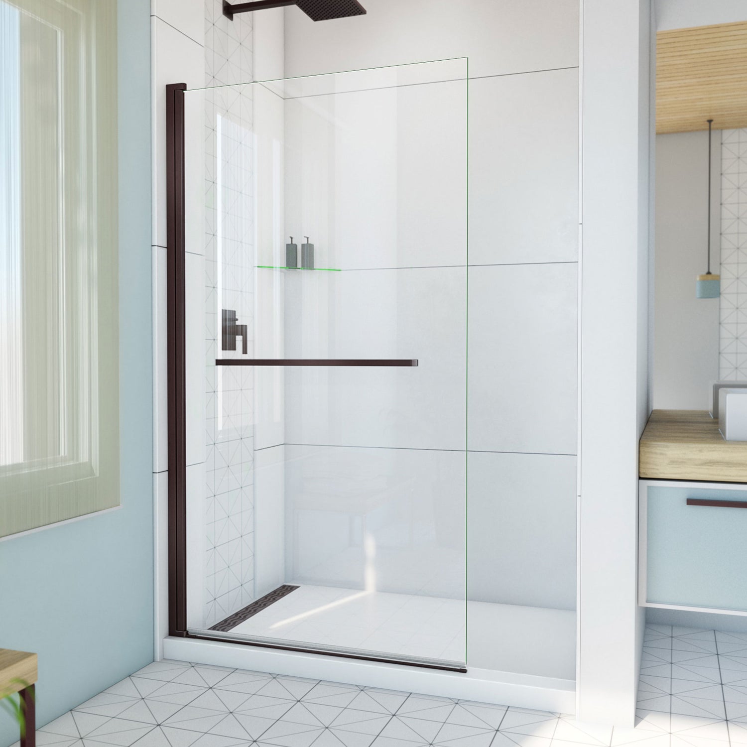 DreamLine Aqua-Q Swing 39 1/2 in. W x 72 in. H Frameless Shower Door in Oil Rubbed Bronze