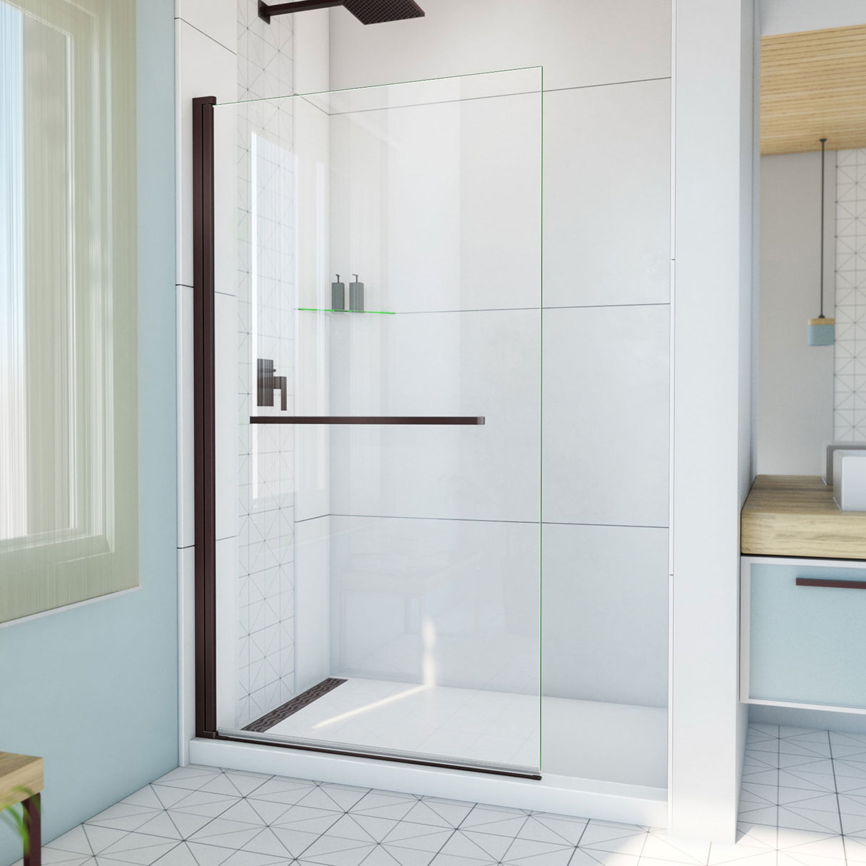 DreamLine Aqua-Q Swing 39 1/2 in. W x 72 in. H Frameless Shower Door in Oil Rubbed Bronze