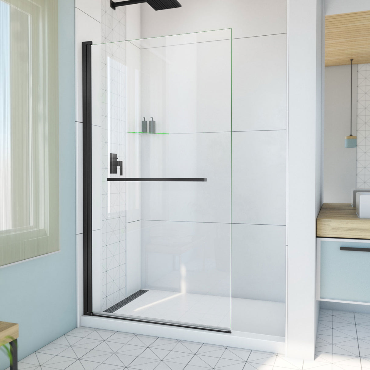 DreamLine Aqua-Q Swing 39 1/2 in. W x 72 in. H Frameless Shower Door in Satin Black