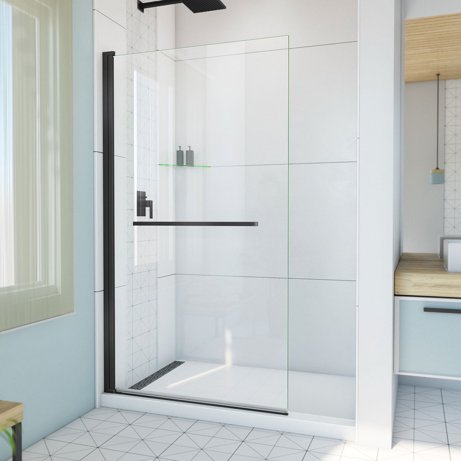 DreamLine Aqua-Q Swing 39 1/2 in. W x 72 in. H Frameless Shower Door in Satin Black