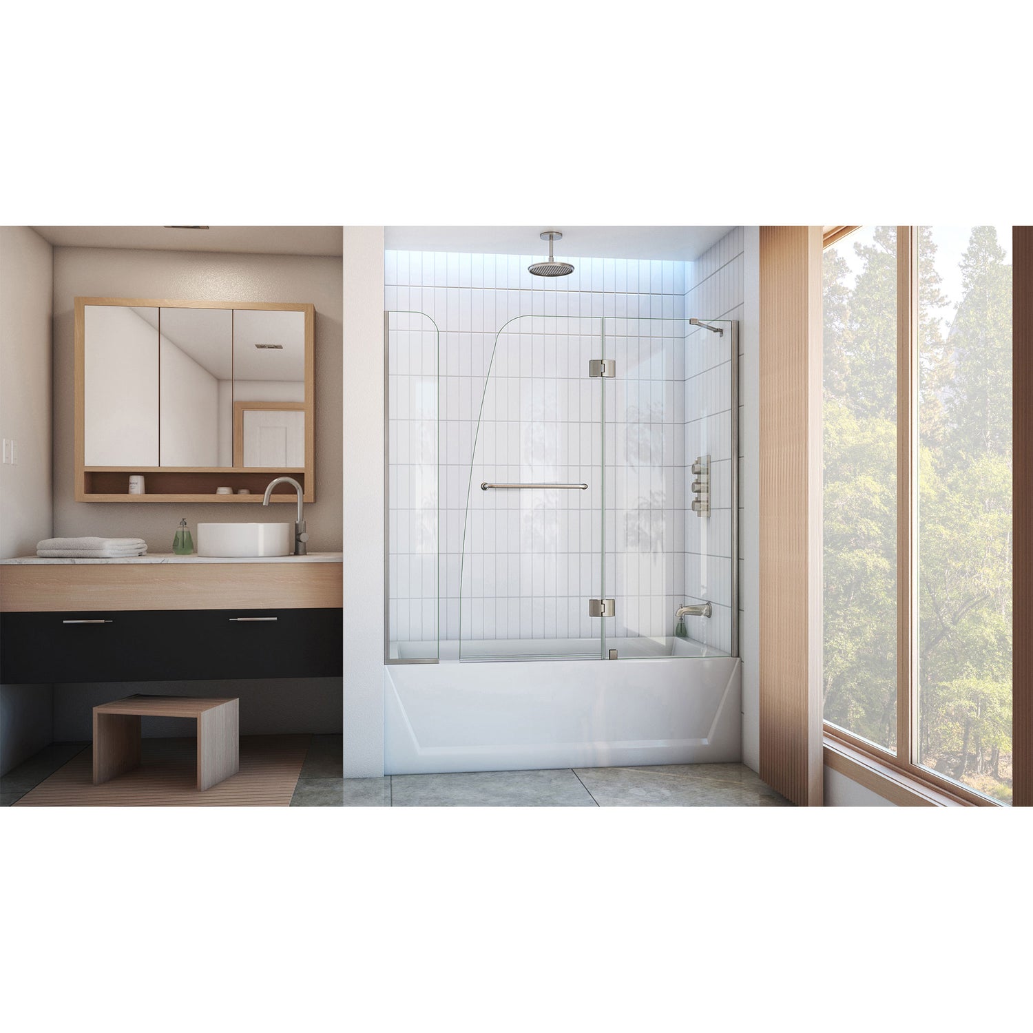 DreamLine Aqua 56-60 in. W x 58 in. H Frameless Hinged Tub Door with Extender Panel in Brushed Nickel