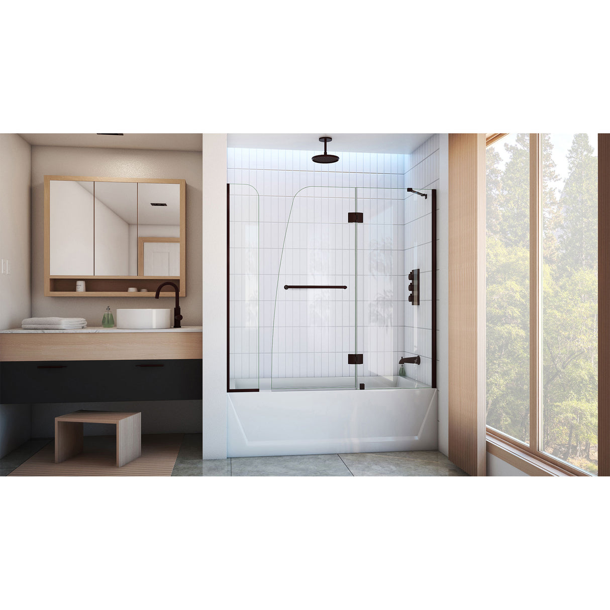 DreamLine Aqua 56-60 in. W x 58 in. H Frameless Hinged Tub Door with Extender Panel in Oil Rubbed Bronze