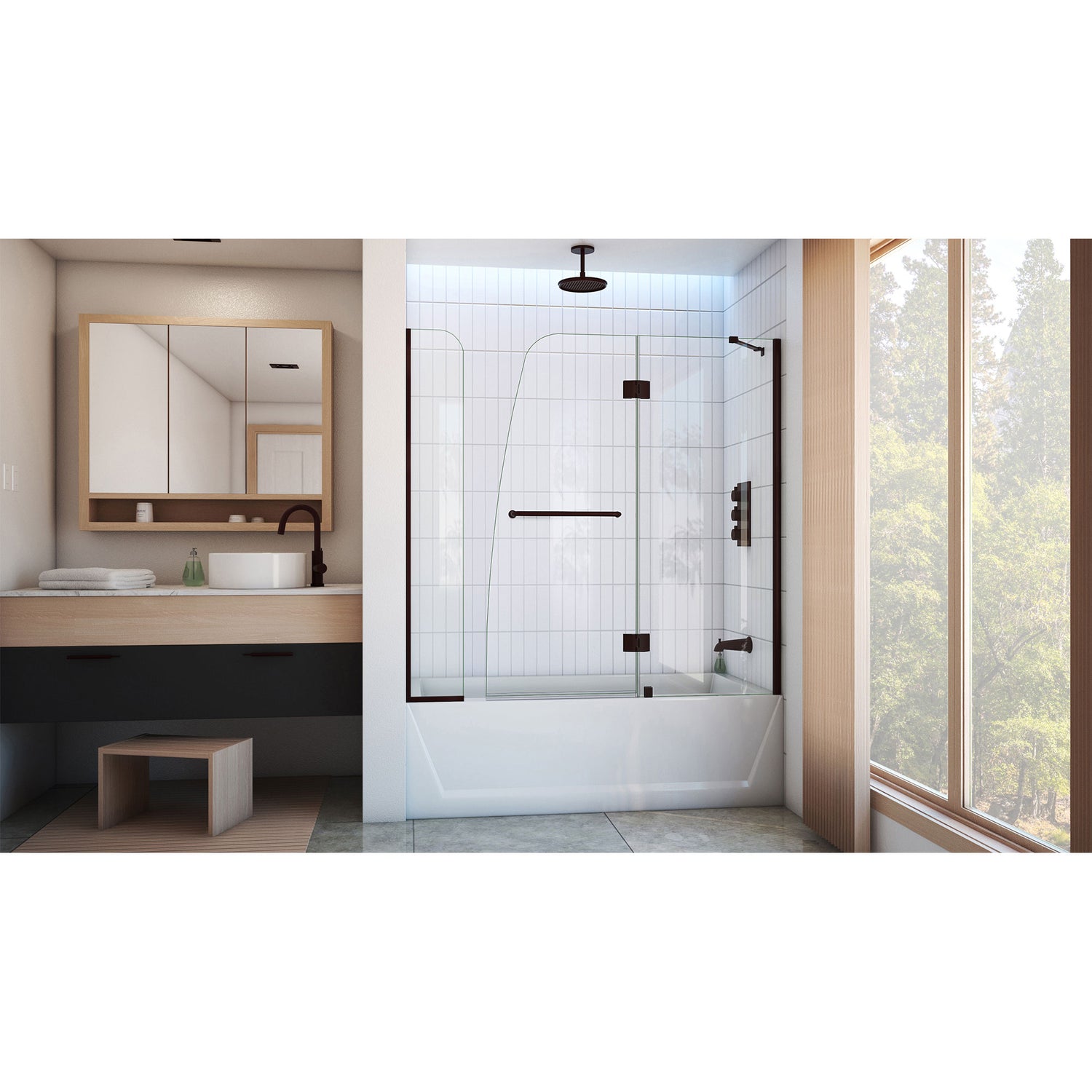 DreamLine Aqua 56-60 in. W x 58 in. H Frameless Hinged Tub Door with Extender Panel in Oil Rubbed Bronze