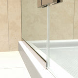 DreamLine Aqua Ultra 30 in. D x 60 in. W x 74 3/4 in. H Frameless Shower Door in Brushed Nickel and Right Drain White Base Kit