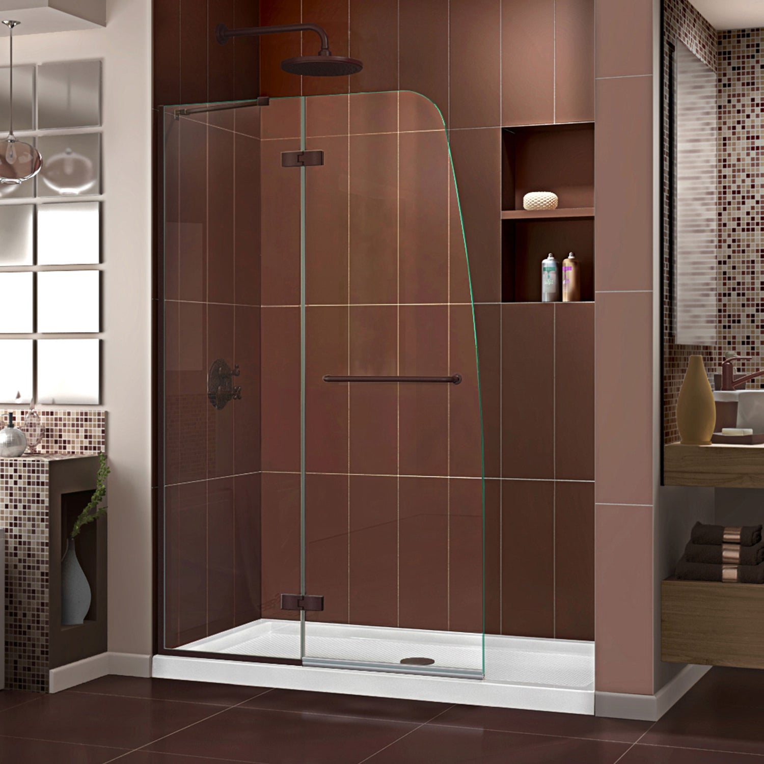 DreamLine Aqua Ultra 45 in. W x 72 in. H Frameless Hinged Shower Door in Oil Rubbed Bronze