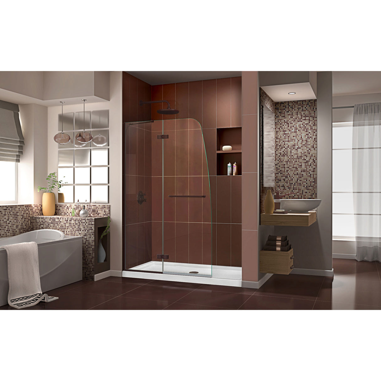 DreamLine Aqua Ultra 45 in. W x 72 in. H Frameless Hinged Shower Door in Oil Rubbed Bronze