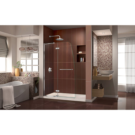 DreamLine Aqua Ultra 34 in. D x 60 in. W x 74 3/4 in. H Frameless Shower Door in Chrome and Left Drain Biscuit Base Kit