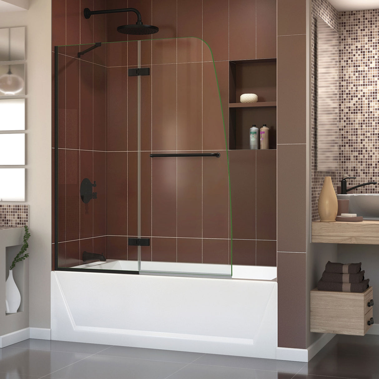 DreamLine Aqua Ultra 48 in. W x 58 in. H Frameless Hinged Tub Door in Satin Black
