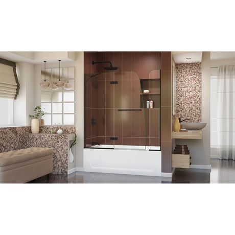 DreamLine Aqua Ultra 48 in. W x 58 in. H Frameless Hinged Tub Door with 9 in. Extender Panel in Satin Black