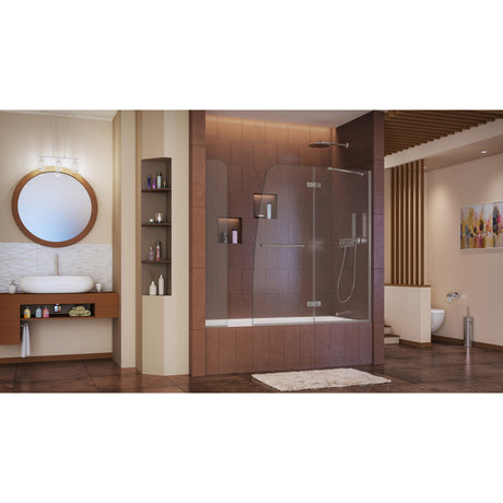 DreamLine Aqua Ultra 48 in. W x 58 in. H Frameless Hinged Tub Door with Extender Panel in Brushed Nickel
