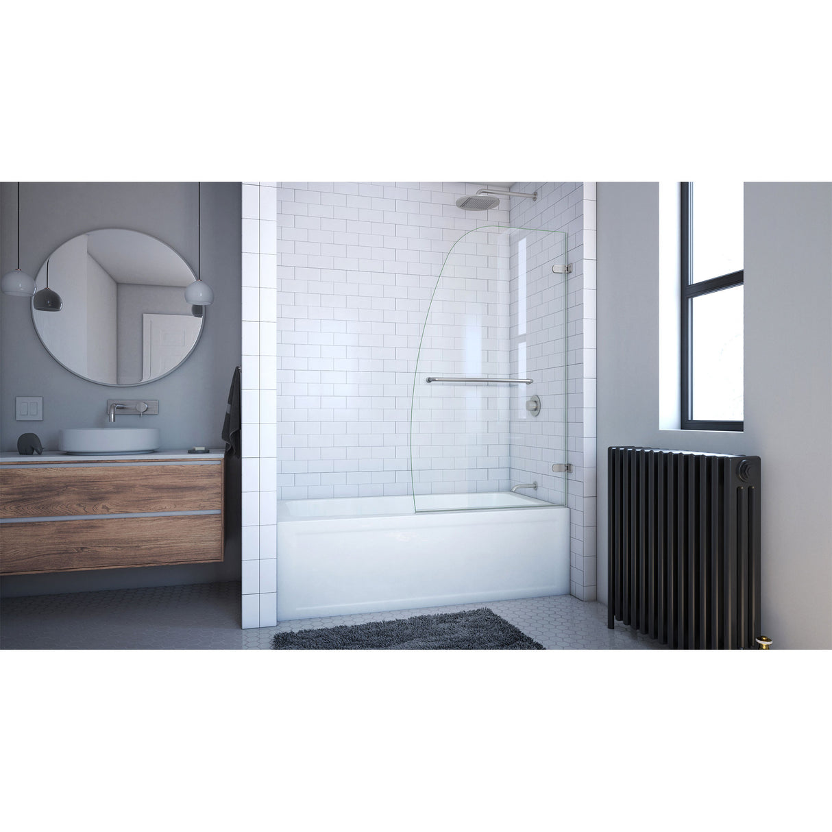 DreamLine Aqua Uno 34 in. W x 58 in. H Frameless Hinged Tub Door in Brushed Nickel
