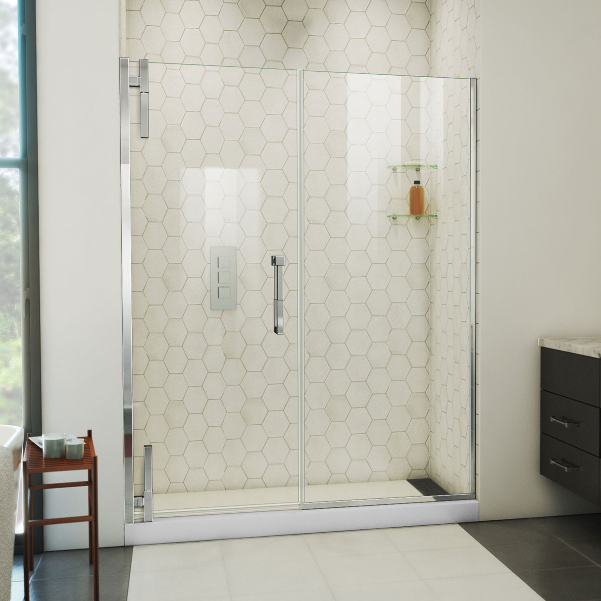 DreamLine Ascend 56 1/2-57 1/2 in. W x 72 in. H Frameless Pivot Shower Door in Chrome