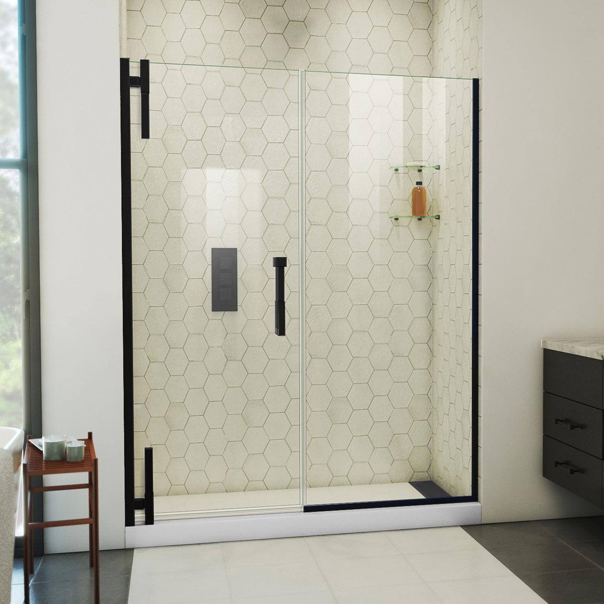 DreamLine Ascend 58 1/2-59 1/2 in. W x 72 in. H Frameless Pivot Shower Door in Satin Black