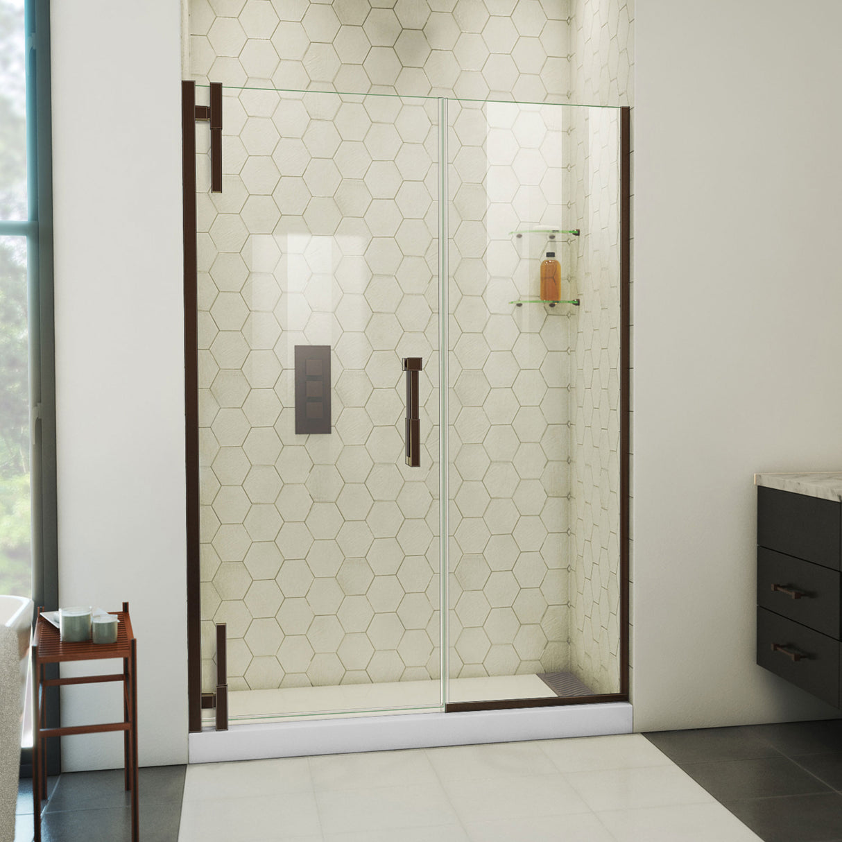 DreamLine Ascend 52 1/2-53 1/2 in. W x 72 in. H Frameless Pivot Shower Door in Oil Rubbed Bronze