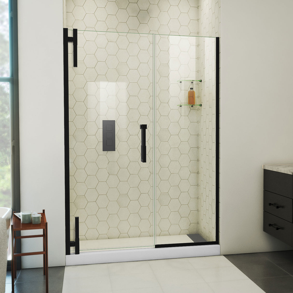 DreamLine Ascend 50-51 in. W x 72 in. H Frameless Pivot Shower Door in Satin Black