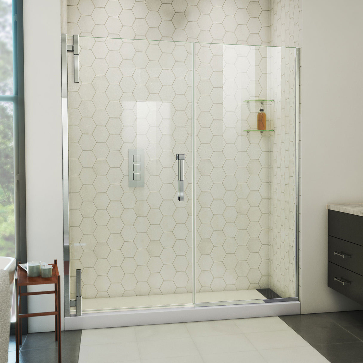 DreamLine Ascend 62 1/2-63 1/2 in. W x 72 in. H Frameless Pivot Shower Door in Chrome