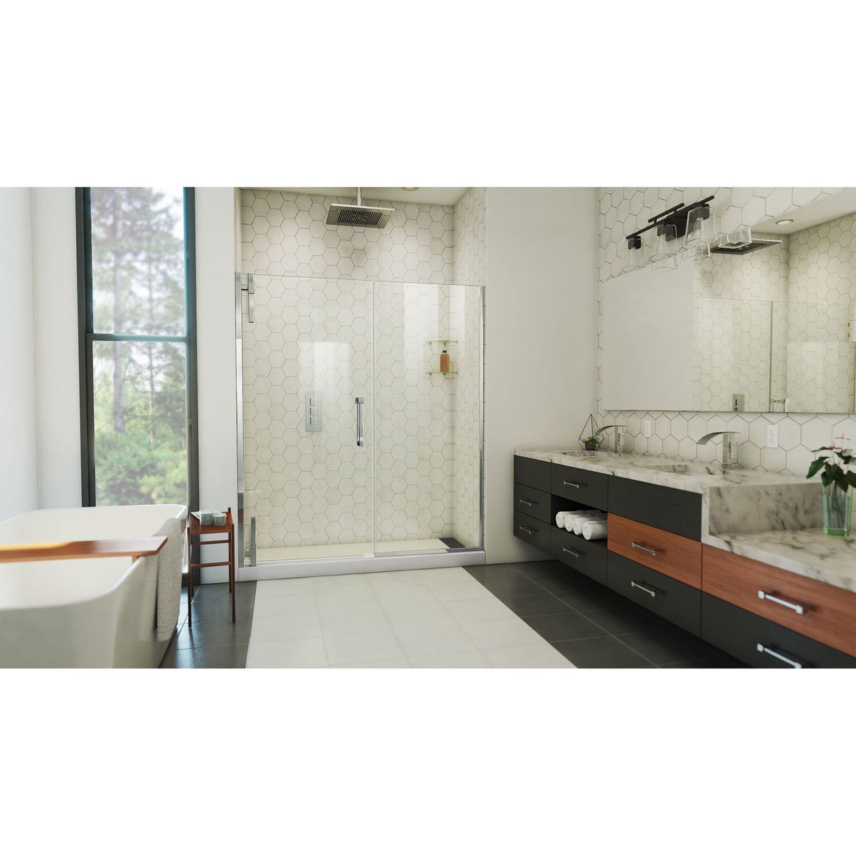 DreamLine Ascend 64-65 in. W x 72 in. H Frameless Pivot Shower Door in Chrome