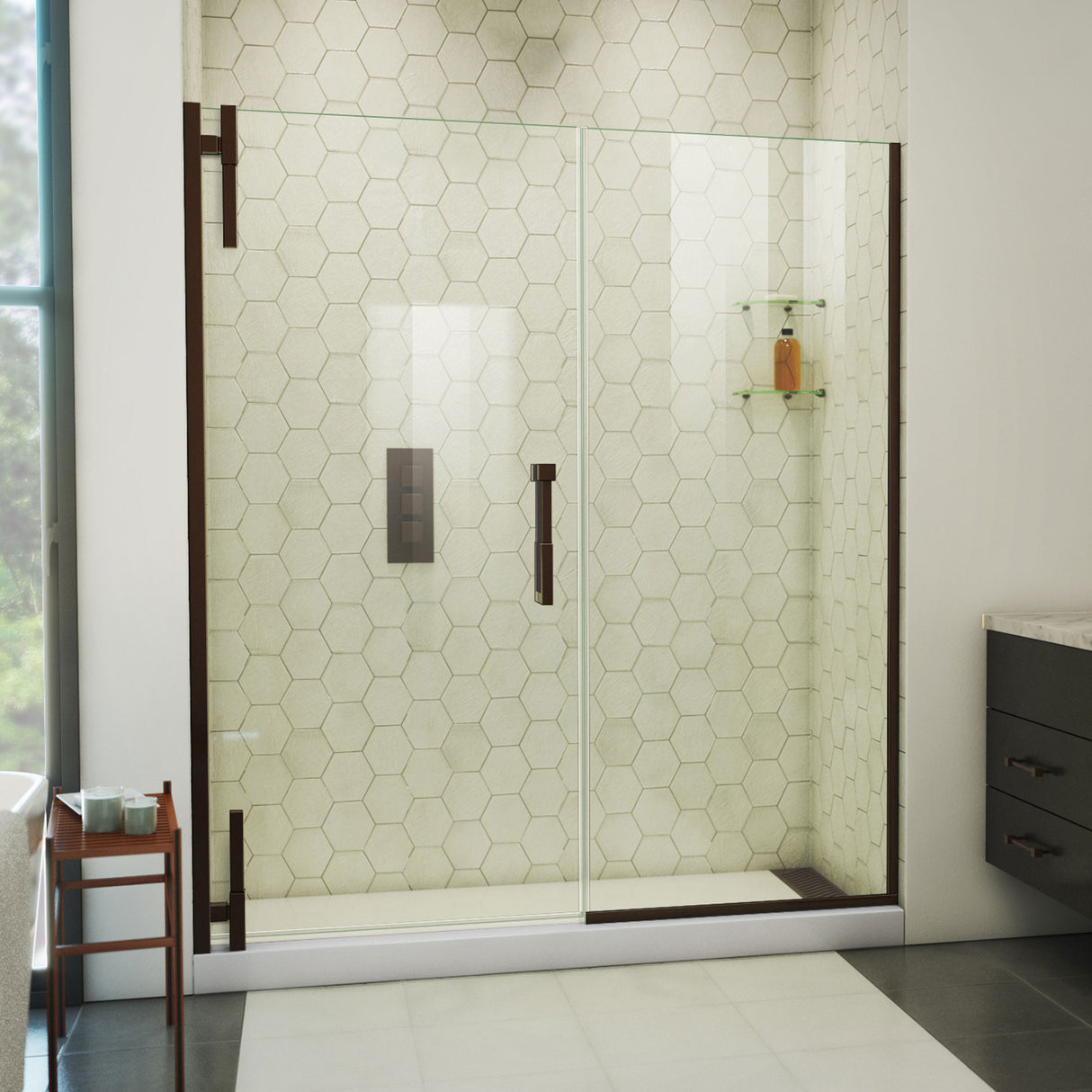 DreamLine Ascend 60 1/2-61 1/2 in. W x 72 in. H Frameless Pivot Shower Door in Oil Rubbed Bronze