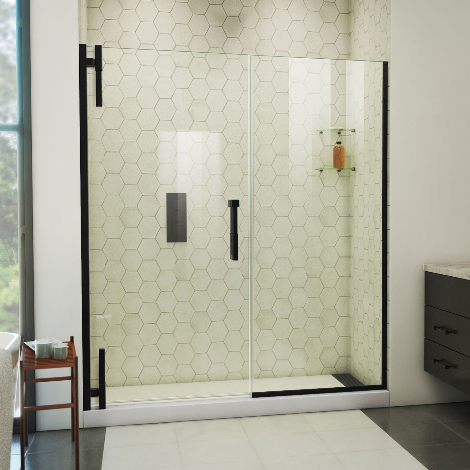 DreamLine Ascend 60 1/2-61 1/2 in. W x 72 in. H Frameless Pivot Shower Door in Satin Black