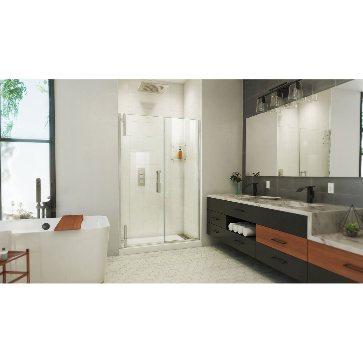 DreamLine Ascend 56-57 in. W x 72 in. H Frameless Pivot Shower Door in Brushed Nickel