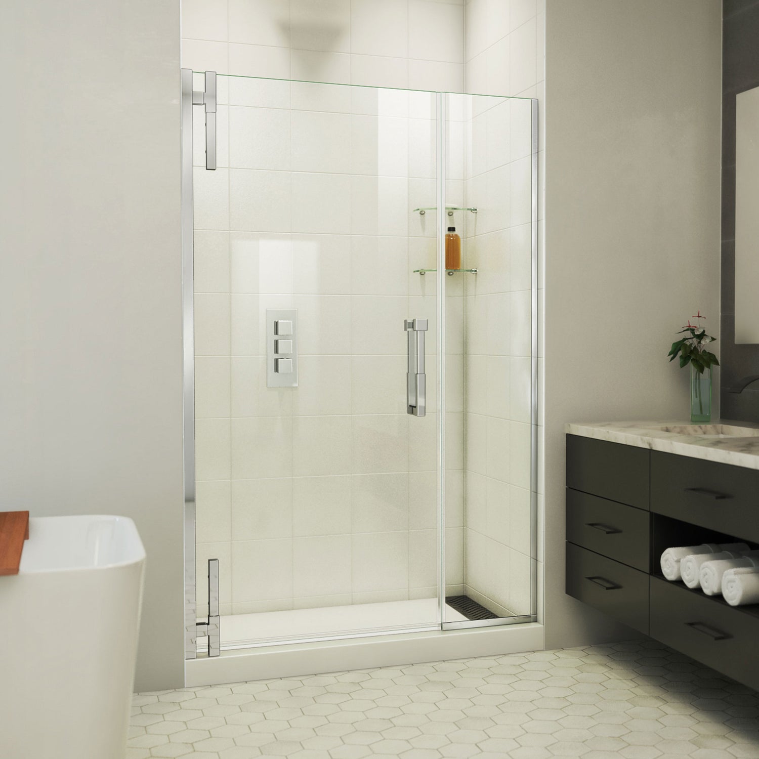 DreamLine Ascend 46 1/2-47 1/2 in. W x 72 in. H Frameless Pivot Shower Door in Chrome