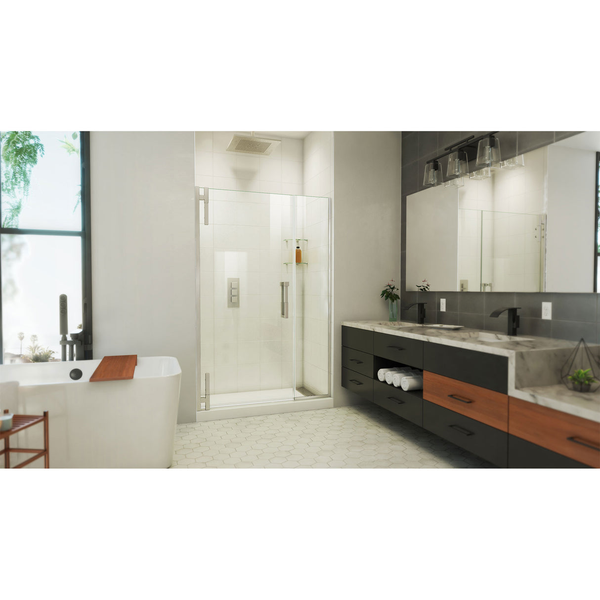 DreamLine Ascend 46 1/2-47 1/2 in. W x 72 in. H Frameless Pivot Shower Door in Brushed Nickel