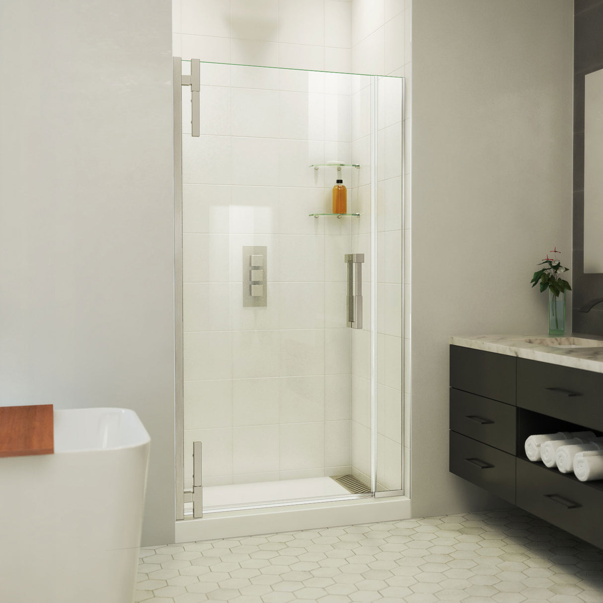 DreamLine Ascend 40-41 in. W x 72 in. H Frameless Pivot Shower Door in Brushed Nickel
