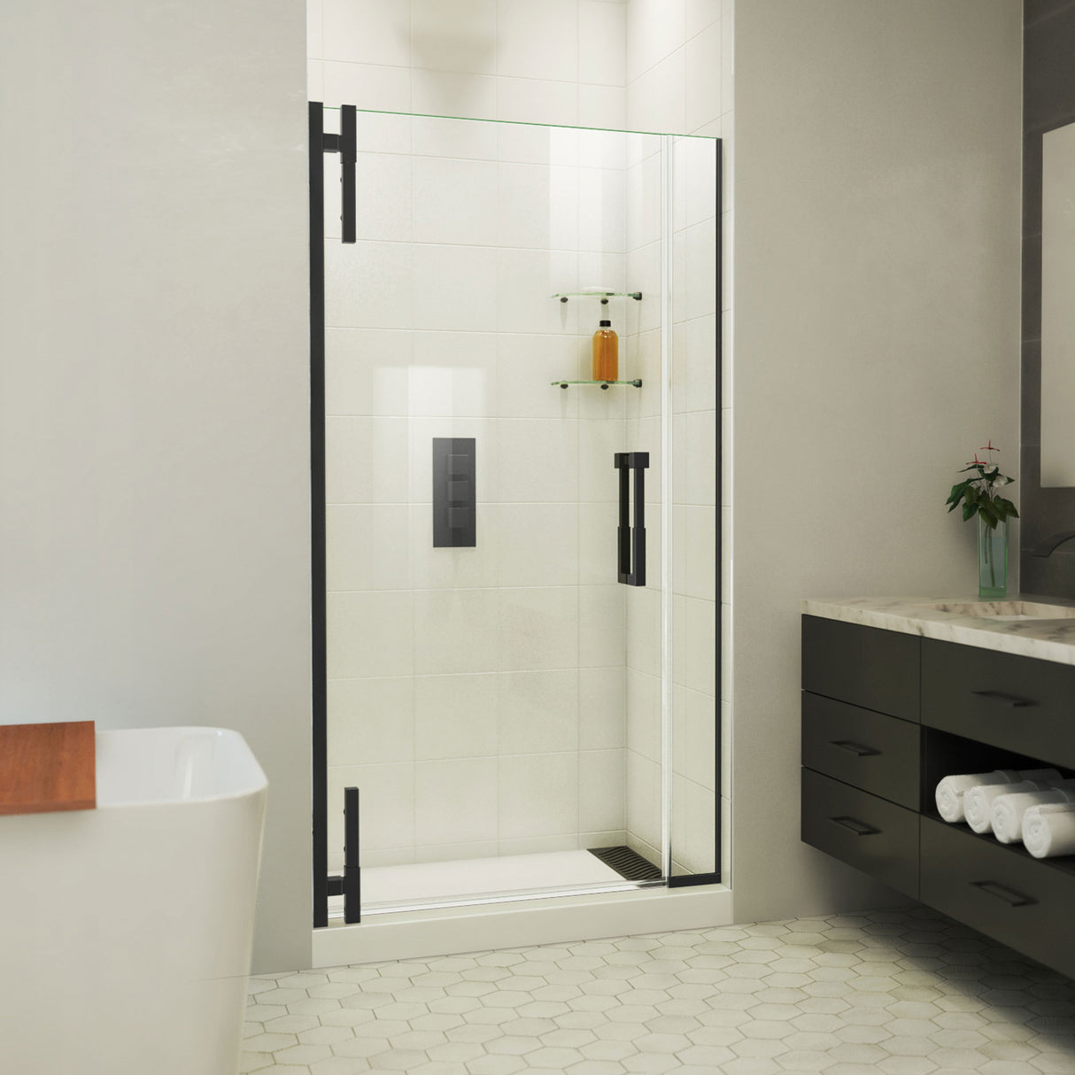 DreamLine Ascend 40 1/2-41 1/2 in. W x 72 in. H Frameless Pivot Shower Door in Satin Black