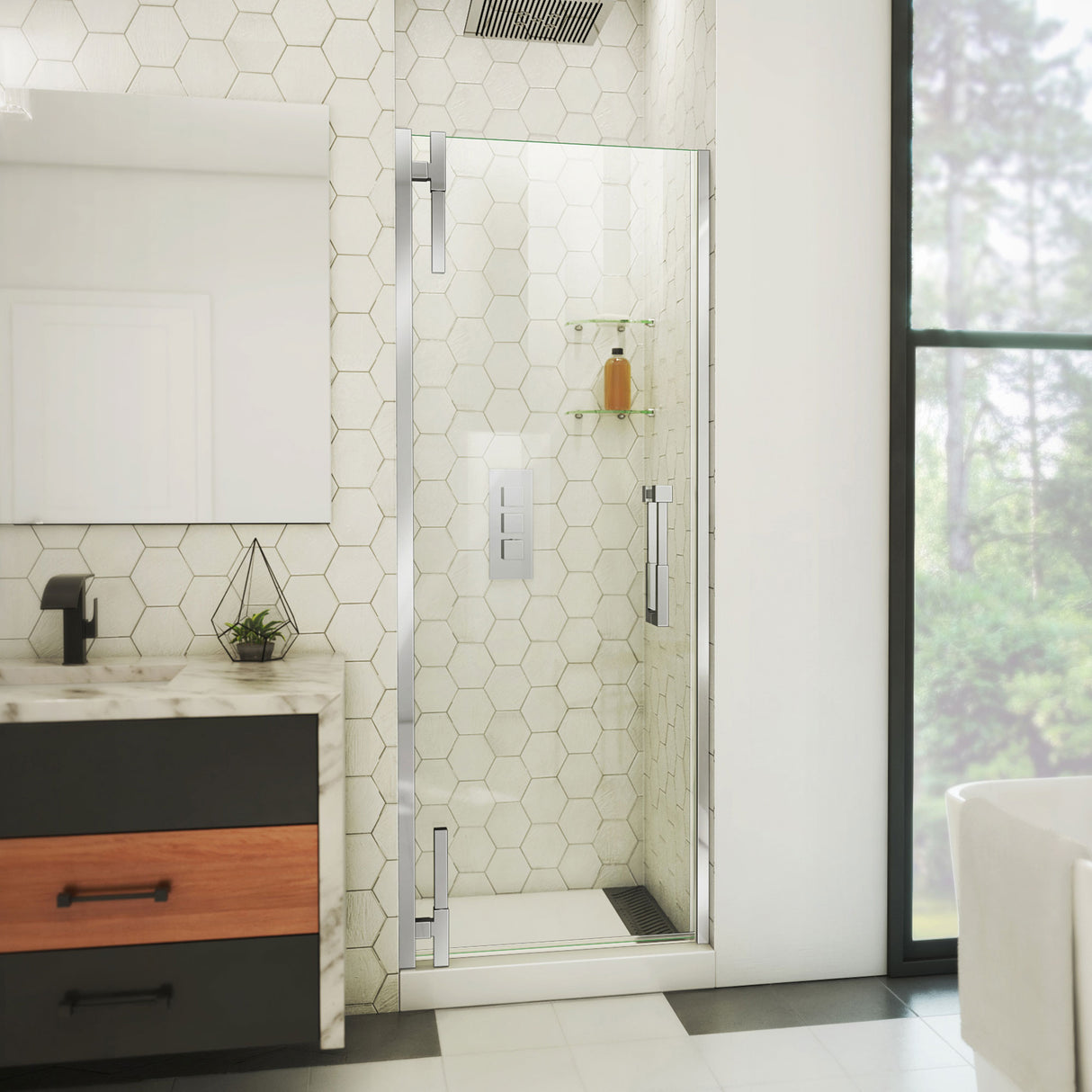 DreamLine Ascend 27 1/4-28 in. W x 72 in. H Frameless Pivot Shower Door in Chrome
