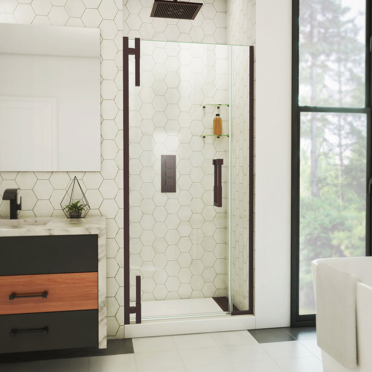 DreamLine Ascend 36 1/2-37 1/2 in. W x 72 in. H Frameless Pivot Shower Door in Oil Rubbed Bronze