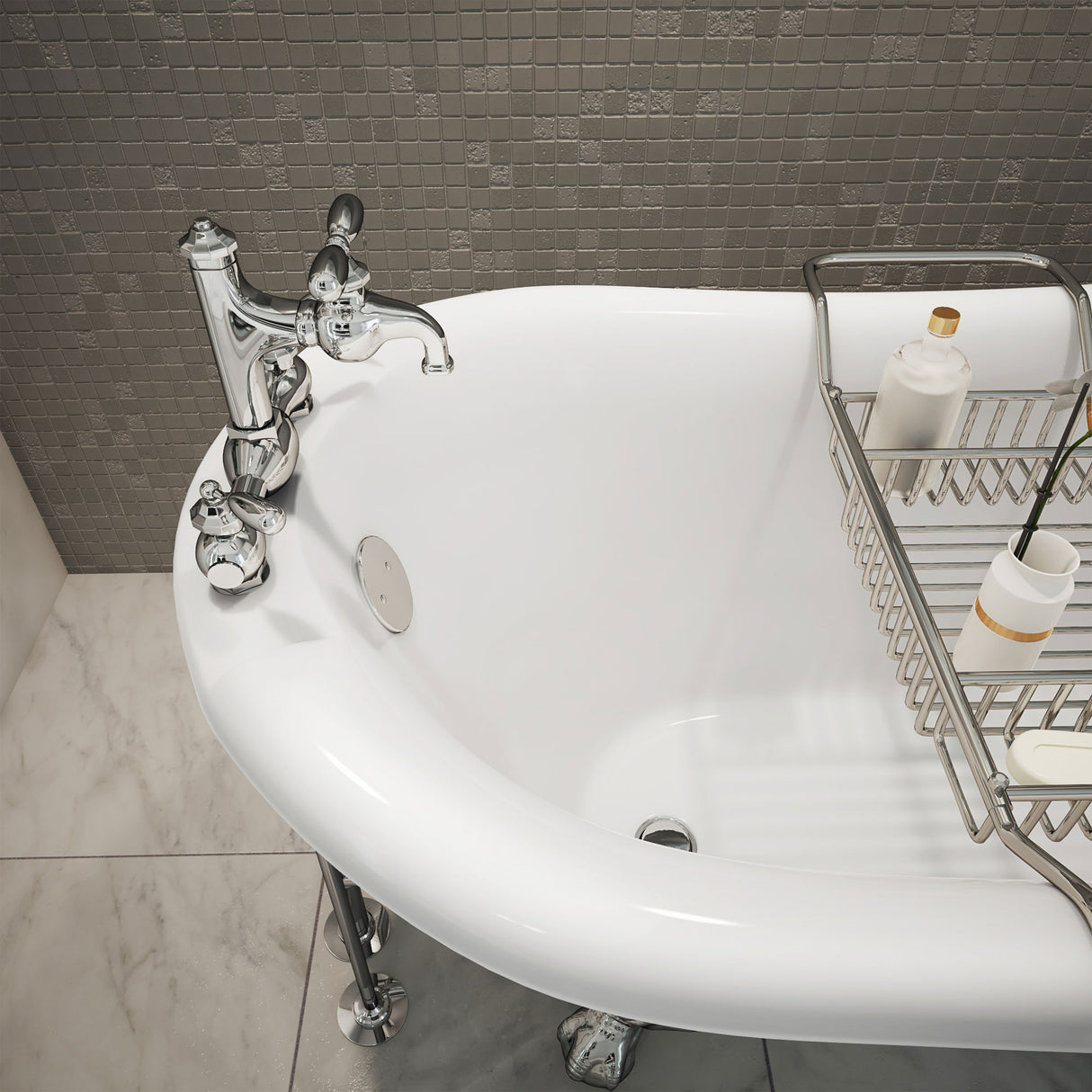 DreamLine Atlantic 61 in. L x 28 in. H Acrylic Freestanding Bathtub with Chrome Finish