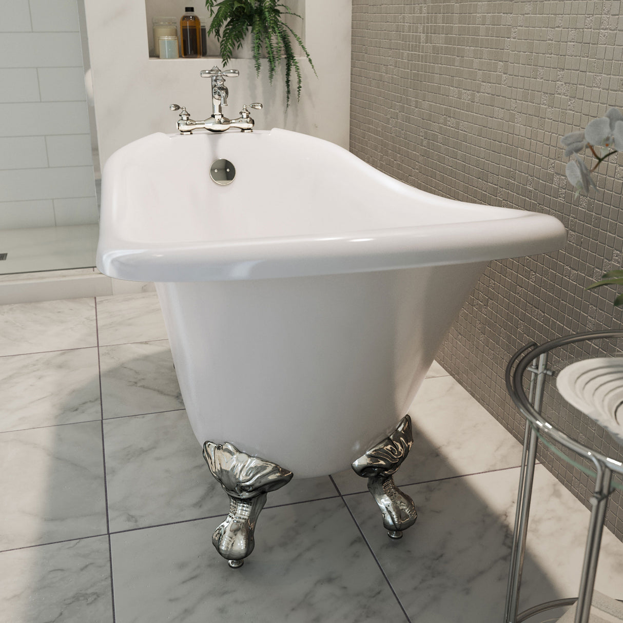 DreamLine Atlantic 61 in. L x 28 in. H Acrylic Freestanding Bathtub with Chrome Finish