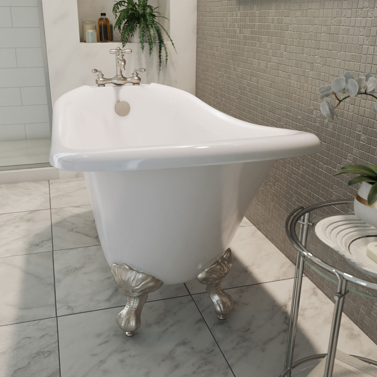 DreamLine Atlantic 61 in. L x 28 in. H Acrylic Freestanding Bathtub with Brushed Nickel Finish