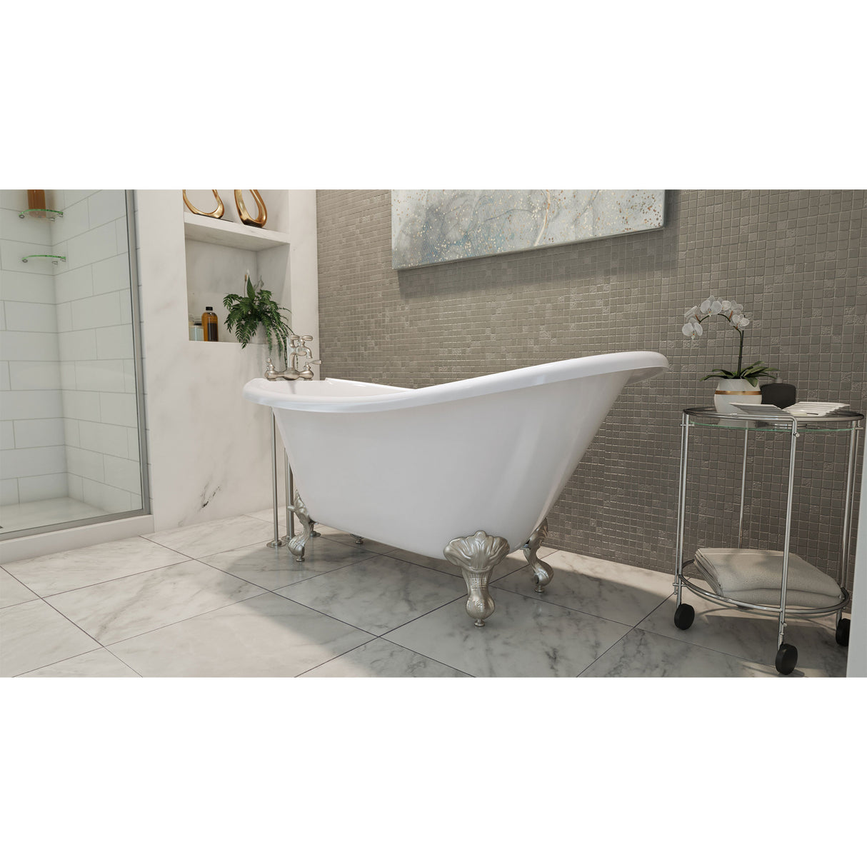DreamLine Atlantic 61 in. L x 28 in. H Acrylic Freestanding Bathtub with Brushed Nickel Finish