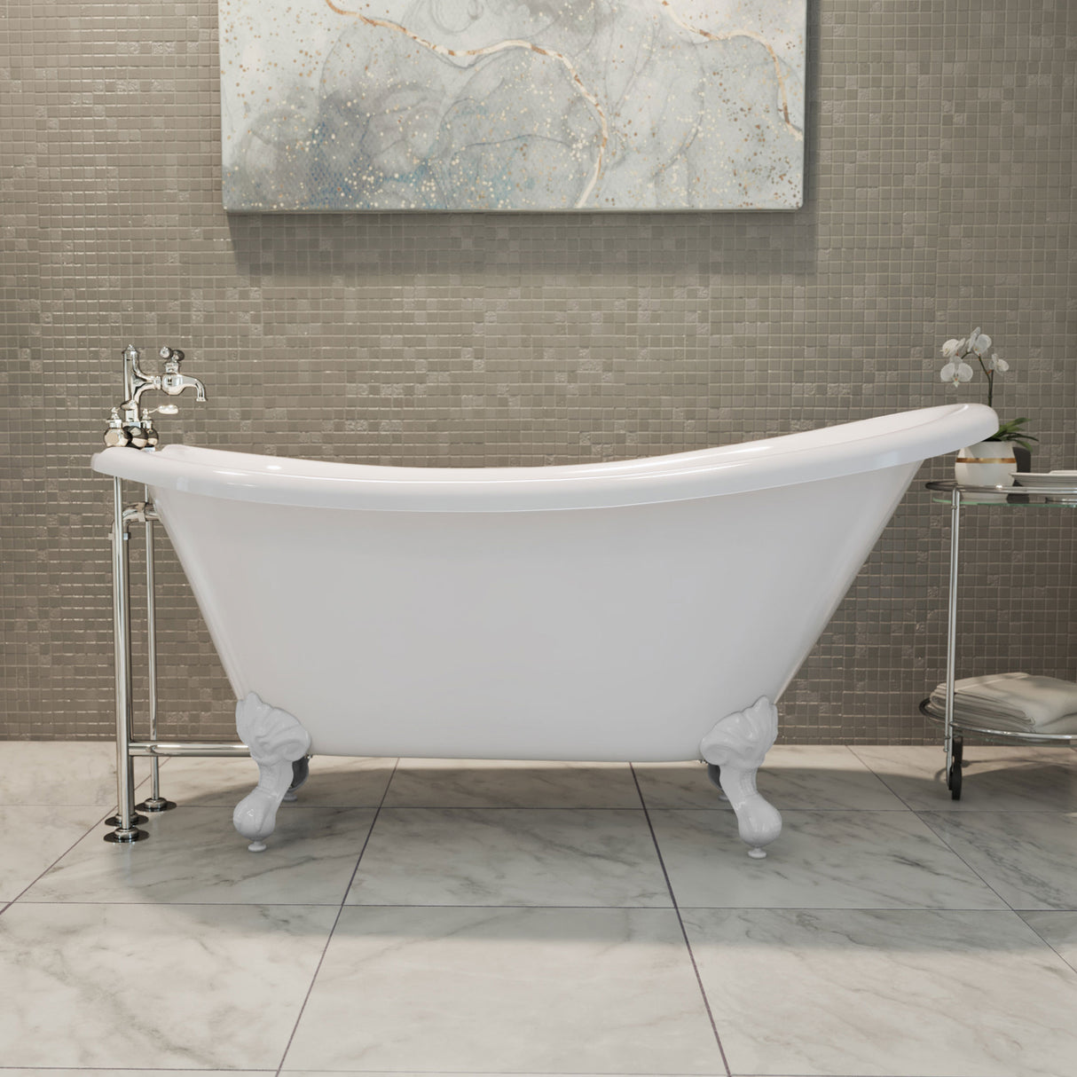 DreamLine Atlantic 61 in. L x 28 in. H Acrylic Freestanding Bathtub with White Finish