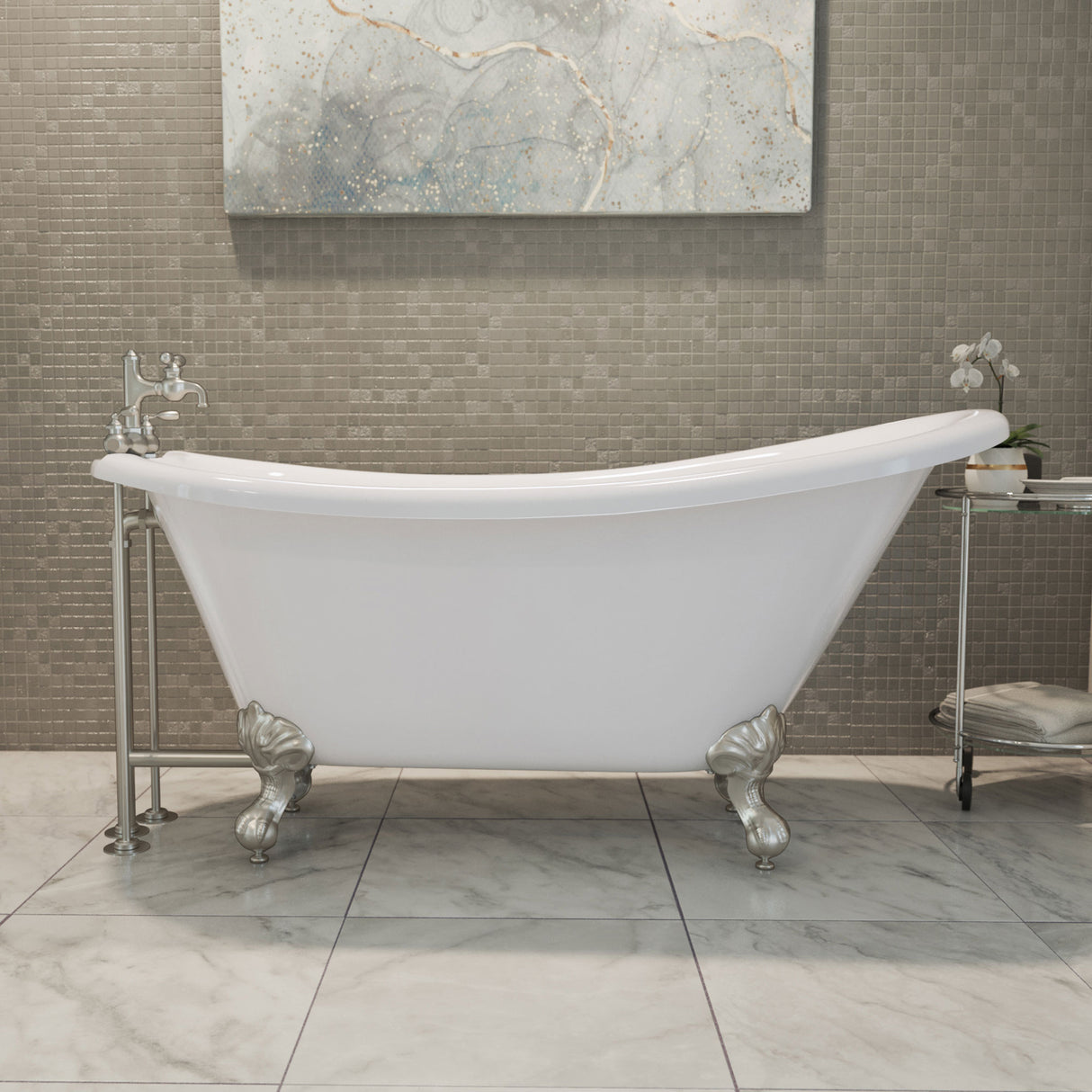 DreamLine Atlantic 61 in. L x 28 in. H Acrylic Freestanding Bathtub with Brushed Nickel Finish