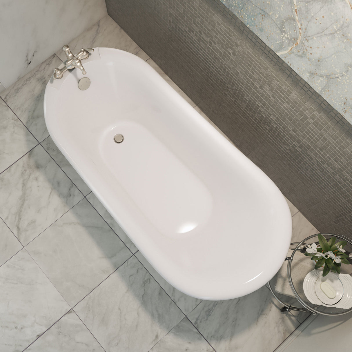 DreamLine Atlantic 61 in. L x 28 in. H Acrylic Freestanding Bathtub with Brushed Nickel Finish
