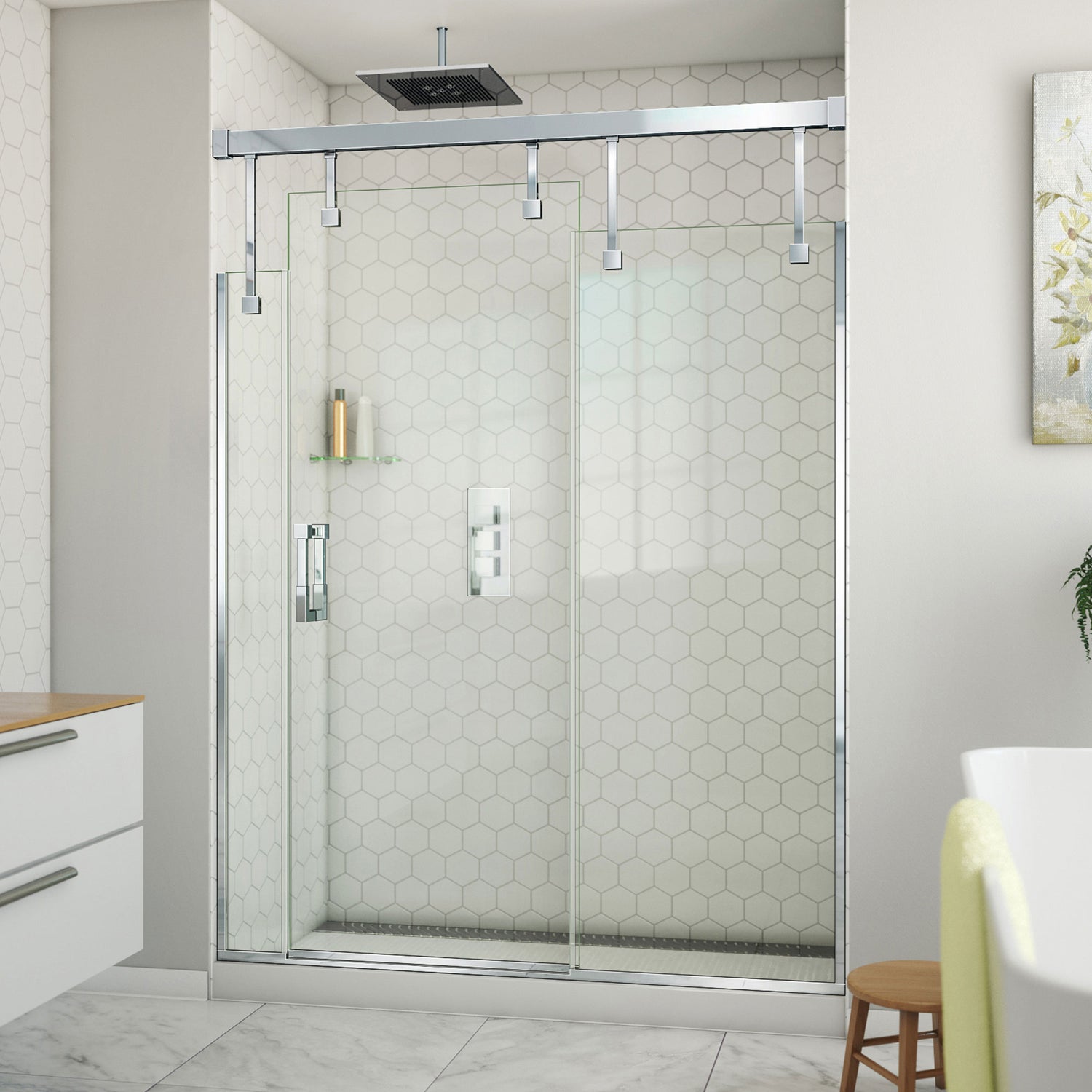DreamLine Avenue 56-60 in. W x 79 in. H Semi-Frameless Sliding Shower Door in Chrome