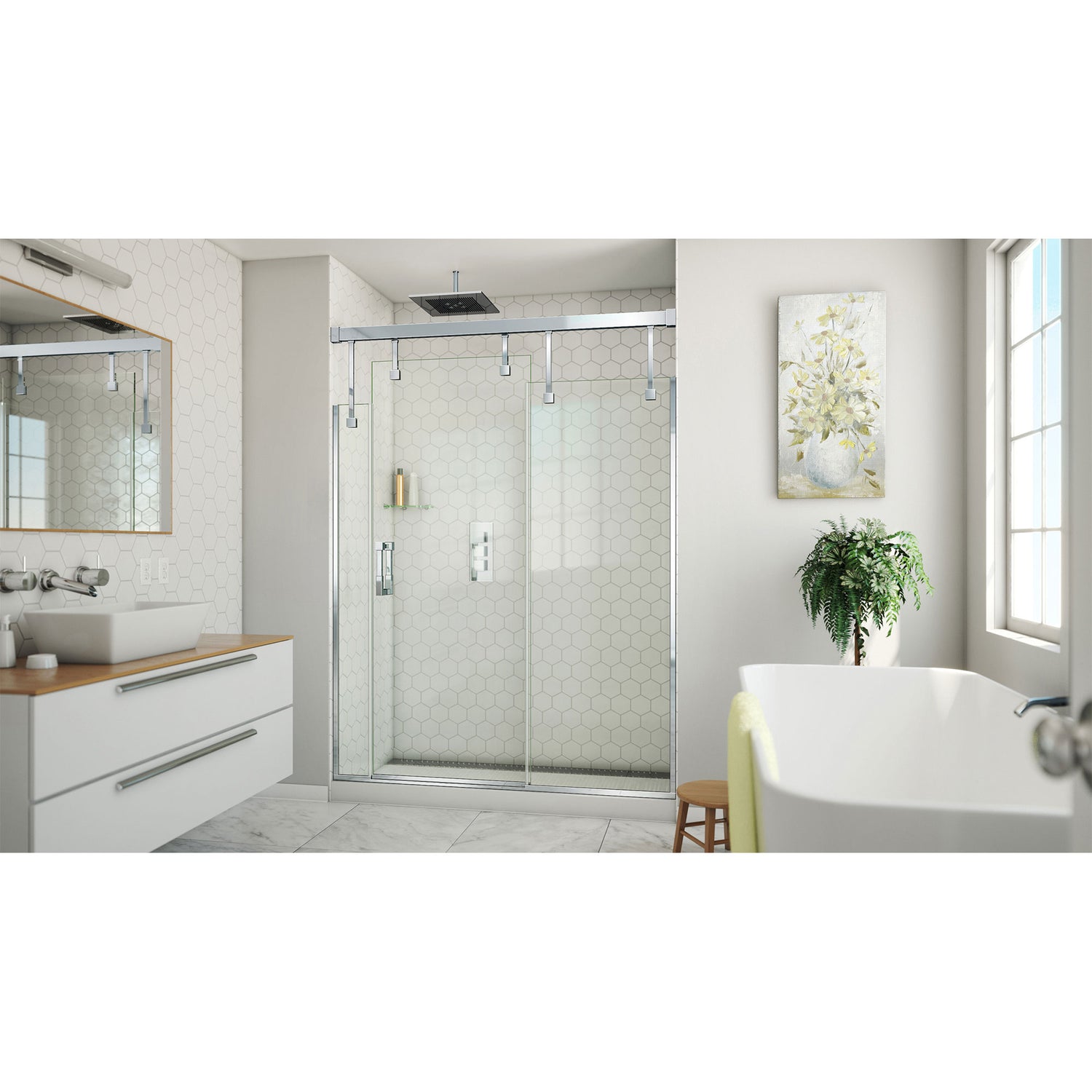 DreamLine Avenue 56-60 in. W x 79 in. H Semi-Frameless Sliding Shower Door in Chrome