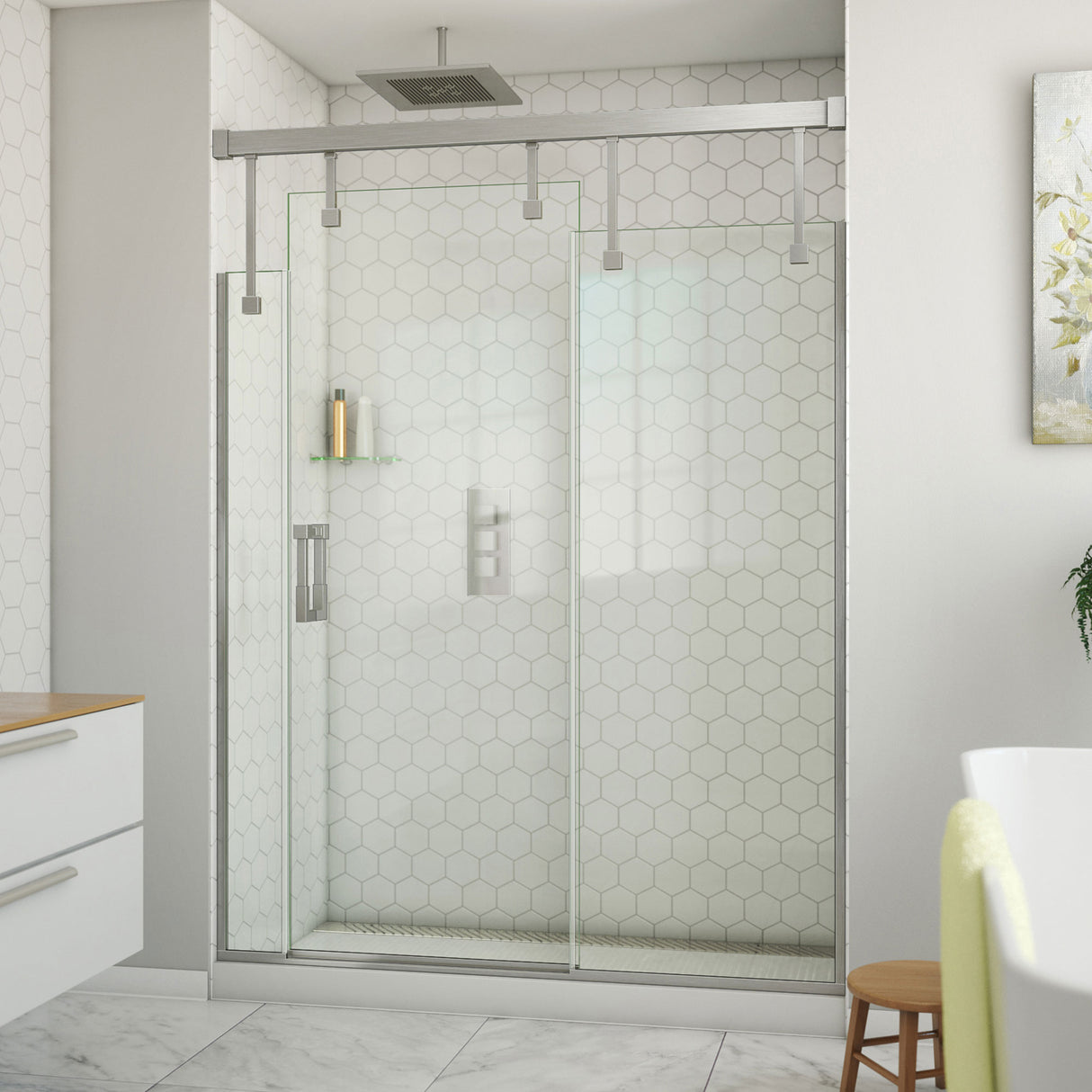 DreamLine Avenue 56-60 in. W x 79 in. H Semi-Frameless Sliding Shower Door in Brushed Nickel