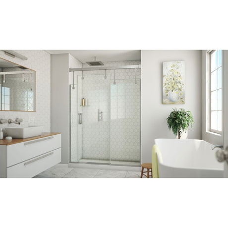 DreamLine Avenue 56-60 in. W x 79 in. H Semi-Frameless Sliding Shower Door in Brushed Nickel